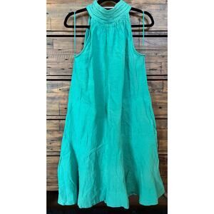 Brave+True Dress Women's Large Linen Sleeveless High Neck Flowy W/Pockets Sz L